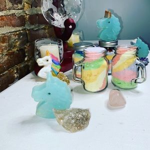 Unicorn bath bomb powder and soap set